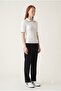 White Polo Collar Detailed Women's Knitted Blouse - Regular Fit Blouse - 2
