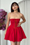 Women's Poplin Fabric Strapless Corset Detailed Ruched Mini Puffy Dress - 7