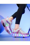 (802Pink white)Kids Roller Skates Shoes with Lights Kids Skates Sneakers LED Light Up Rechargeable Wheels Shoes with Lights Outdoor Slip On Roller Skates Shoes Sneakers for Beginners Gift - 3