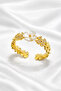 Women's Pearl-Looking Clover Flower Figured Adjustable Ring with Zircon Stone Gold Color Design - 3