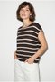 Women's Coffee Ecru Boat Neck Bat Sleeve Mercerized Cotton Knitwear Blouse Tk261058 60286223 - 4