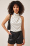 Women's Ecru Black Polka Dot Satin Fabric Backless Halter Neck Trendy Blouse