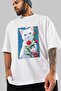 For the Sake of Cat Love 115 Front Cat Printed White Oversize T-Shirt 100% Cotton Unisex Cat Lover Premium Design - 3