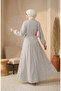 Half Buttoned Elastic Waist Striped Dress 0320-03 White - 5