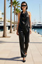 Women's Plus Size High Neck Satin Suit Long Sleeve Relaxed Fit Viscose Polyester Blend Casual Modern