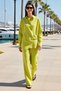 Women's Plus Size Oversize Shirt Pants Set Leather Belt Detailed Long Sleeve Regular Cut Casual