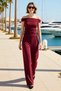 Women's Plus Size Carmen Collar Short Sleeve Wide Leg Stretchy Knitted Suit Relaxed Fit Casual Modern Stylish