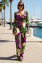 Women's Plus Size Tropical Print Double Breasted High Waist Long Sleeve Woven Blouse Pants Set Casual
