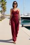 Women's Plus Size Sleeveless Thin Straps Wide Leg Seersucker Textured Knitted Set Halter Neck Casual