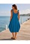Women's Summer Comfortable Cut Dress with Straps and Pockets - 2