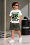 Summer Racıng Speed Team Printed Boys' Green Shorts, White T-Shirt Set