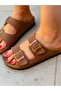 Stella Brown Double Buckle Daily Flat Sole Women's Slippers - 3