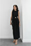 Black Gold Buckle Long Dress - 8191