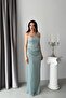 Mint Strapless Silvery Draped Long Evening Dress