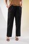 Women's Plus Size Black Linen Trousers with Pockets - 2