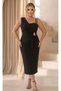 Women's Plus Size One-Shoulder Strap Detailed Waist Brooch Flexible Midi Evening Dress 28000 - 3