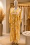 Bohemian Style Leaf Patterned, Lace Detailed, Long Buttoned Resort Dress - Mustard - 2