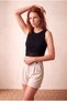 Women's Black Lace Slim Fit Crew Neck Sleeveless Crop Blouse Ema