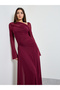 Burgundy Gathered Asymmetric Neck Maxi Dress - 3
