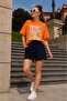 Women's Tıamo Printed Orange T-Shirt and Navy Blue Shorts Set - 2