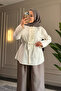 6535 - Stylish Comfortable Ruffle Detailed Woven Peach Fabric Women's Shirt - 2