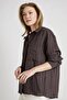 Women's Brown 3096 Glitter Striped Oversize Long Sleeve Shirt - 2