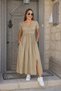 New Season Women's Short Sleeve Round Neck Front Slit Pocket Viscose Long Dress - 2