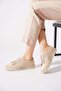 Rebas Sole Stitched Side Stapled Genuine Leather Orthopedic Women's Shoes Beige Skin - 3