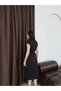 Black Jacket Collar Double-Breasted Midi Dress - 5