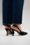 Women's Black Suede Pointed Toe Open Back 8 cm Goblet Heeled Shoes Hary - 8
