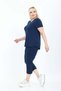 Women's Capri Tshirt with Stone Detail and Pocket, Stylish Viscose Combed Cotton Navy Blue Top and Bottom Set