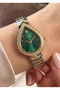 Women's Silver Gold Metal Cord Drop Case Green Dial Stone Detailed Wristwatch 2 Years Warranty - 2