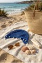 Women's Cobalt Blue Summer Mesh Bandana Hat with Pearls Knitted Beach Hat Bohemian Style - 5