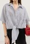 Navy Blue Knotted Striped Women's Shirt - 3