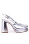 Dza07-337560 Silver Metallic 10 cm Thick Heeled Platform Women's Shoes - 2