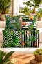 Green Botanical Patterned 4-Piece Throw Pillow Cover Set