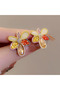 Colorful Stone Flower Motif Earrings - 2