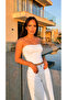 High Waist White Palazzo Denim Trousers Jeans - 2