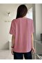 Women's Minimal Heart Printed Crew Neck Oversize Casual Black White Blue T-Shirt - 2
