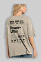 Powerlifter Oversize Back Printed Beige T-Shirt 100% Cotton Streetwear Premium Comfortable Fit - 3