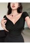 Women's short sleeve cross collar sandy blouse - 2