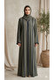Elegant Sage Green Minimalist Abaya with Contrast black Embellished Trim