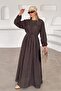 Robadan Gathered Waist Tie Casual Dress Brown 9465-E - 5