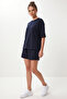 Modal Oversize T-Shirt Shorts Set Lub0379 Dark Blue - 4