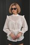 Ecru Embroidered Cotton Shirt with Ruffle Detail - 3