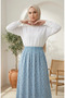 Elastic Waist Floral Patterned Skirt 0311-01 Ice Blue - 3