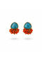 Gold Design Earrings with Turquoise Natural Stone and Orange Bead Detail - 4