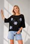 Women's Boat Neck Openwork Casual Knitwear Blouse 8258 - 3