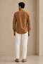 Hakim Collar White Stitching Detailed Long Sleeve Men's Shirt Brown - 5