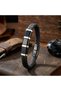 Black-White 316L Steel and Tube Mesh Men's Leather Bracelet - 21 cm - 3